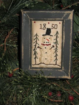 Primitive Tiny Sampler 1850 Snowman Pine Trees Early Look Folk Art Christmas
