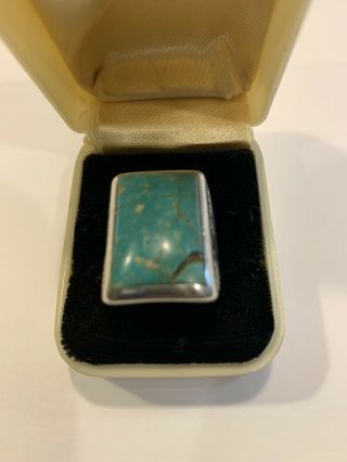 Big Vintage Navajo Sterling Silver Turquoise Mens Ring Sz 8.  5 Stone Size 0.  895”