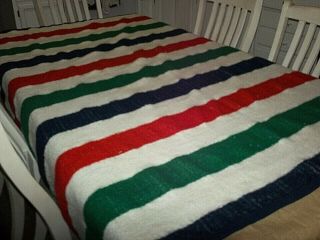Vtg Biederlack Striped Velour Throw Blanket Hudson Camp Style Usa Bay Primary