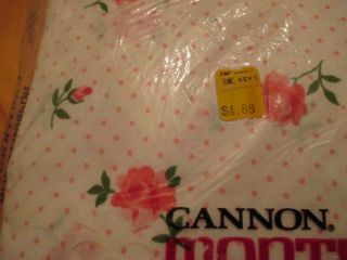 Vtg Cannon Full Size Fitted Bed Sheet Pink Rose Dream Fabric Nip Nos Dots Roses