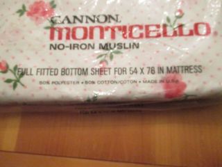 Vtg Cannon Full Size Fitted Bed Sheet Pink Rose Dream Fabric NIP NOS Dots Roses 2