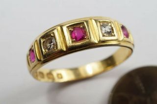 Antique English 18k Gold Ruby & Diamond 5 Stone Ring C1879