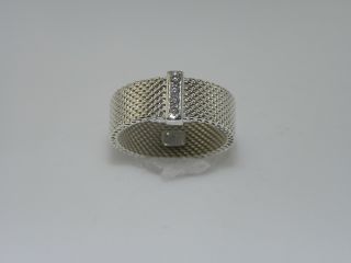 Ladies Tiffany & Co Sterling Somerset Mesh Ring With Diamond Accents Size 6 1/2