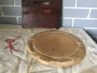 Antique Round Wood Bread Board Breadboard C Early 1900’s Wheat Design