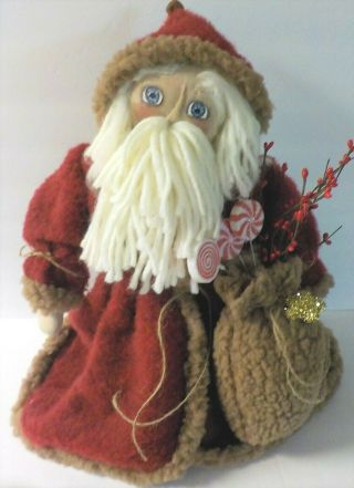 Hm Primitive Plush Cloth Santa Claus Doll 18 Inch Rustic St Nick Goody Bag