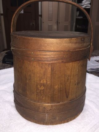 Vintage Antique Primitive Wooden Firkin Sugar Bucket W/lid