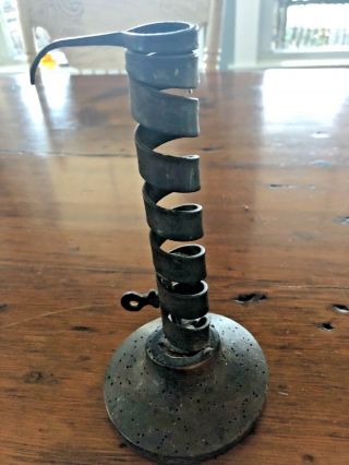 Antique 18th C Wrought Iron & Wood Spiral Candle Holder Courting