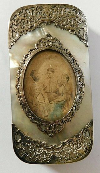Antique Victorian Solid Silver,  Mother Of Pearl Spectacle? Case,  Family Photo