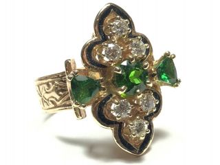Stunning Vintage Ladies 14k Rose Gold Emerald & Diamond Ring - Size 6