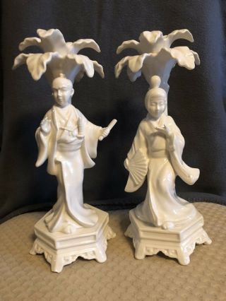 Vintage Fitz And Floyd Porcelain Asian Figurine 10 Inch Candle Holders.  1 Pair