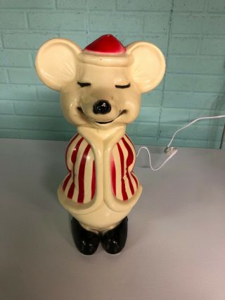 Vintage Union Christmas Santa Peppermint Coat Mouse Red/white Lighted Blow Mold