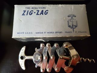 Vintage Zig - Zag French Corkscrew Wine Bottle Opener Tire Bouchon Accordion W/box