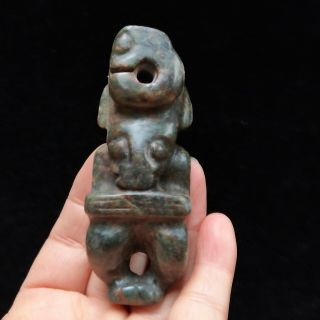 91mm/100g Chinese Hongshan Culture Jade Carved Ancient Sungod Statue Pendant4609