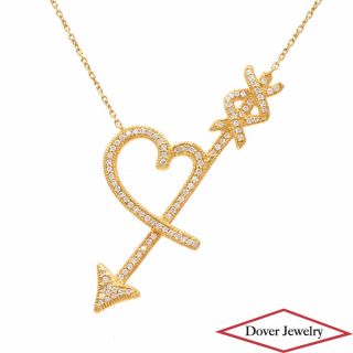 Estate Diamond 14k Gold Heart Arrow Pendant Chain Necklace 5.  1 Grams Nr