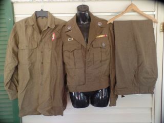 Ww2 Ike Jacket,  Pants And Shirt.  No Glow To Patches Or Ribbon Bar