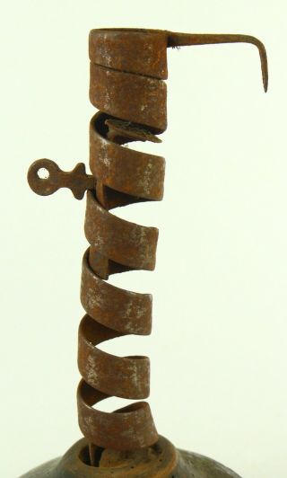 Antique 1700 ' s Wrought Iron & Wood Courting Spiral Candle Holder Candlestick 8 2