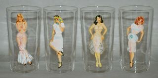 Vintage Fostoria RisquÉ Peek - A - Boo Naked Pin Up Girl Drinking Glasses Tumblers