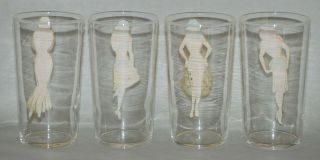VINTAGE FOSTORIA RISQUÉ PEEK - A - BOO NAKED PIN UP GIRL DRINKING GLASSES TUMBLERS 2