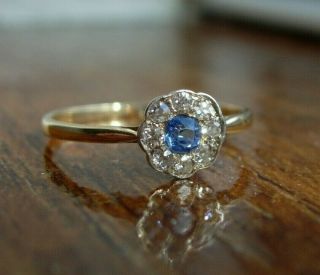 Natural No Heat Ceylon Sapphire & Diamond Ring Art Nouveau Deco Gold Platinum R