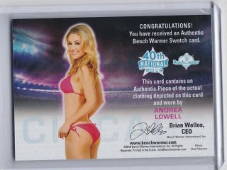 2019 Benchwarmer 40th National ANDREA LOWELL 1/5 Gold CHICAGO BIKINI SWATCH Card 2