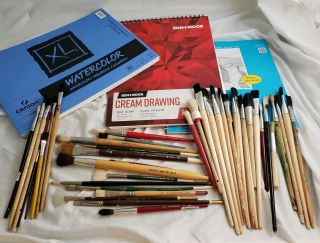 42 Vintage Art Brushes Watercolor Paper,  Paint Brushes Supplies M Grumbacher