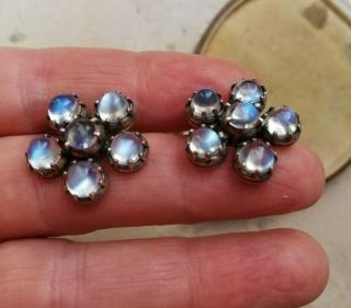 C1930 Gorgeous Arts & Crafts Silver And Moonstone Cluster Earrings - Just Fabulous