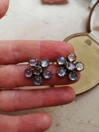 c1930 Gorgeous Arts & Crafts silver and moonstone cluster earrings - just fabulous 2