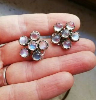 c1930 Gorgeous Arts & Crafts silver and moonstone cluster earrings - just fabulous 3