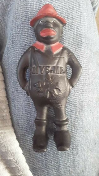 Black Americana Cast Iron Bank Pappy Man Two Sided Give Me A Penny