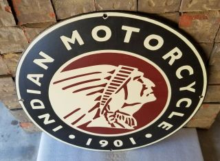Vintage Indian Motorcycles Porcelain Metal Gas Chief Bike Sales Dealership Sign