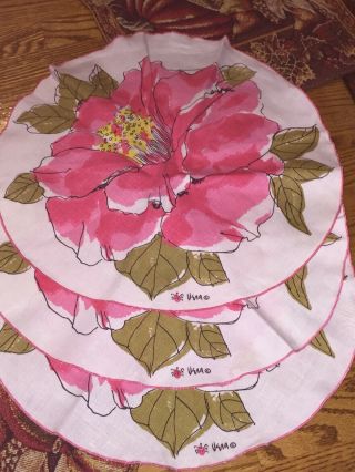 Vintage Vera Neumann Ladybug Logo Large Pink Flower Round Table Doilies / Napkin