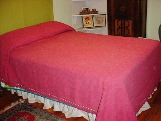 Vtg Ll Bean Chenille Bedspread Twin Size 110 X 80 " Fringe Usa Mauve Cotton