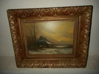 Antique Oil Painting,  { Man With Sheep Near The Shed,  Is Signed,  Great Frame }.