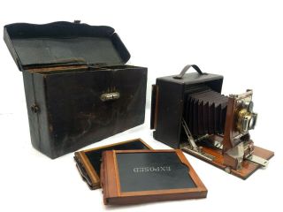 Antique Edwardian Seroco Folding Box Camera With Plates,  Case - All
