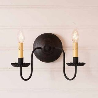 Irvins Tinware Ashford Country Two Arm Wall Sconce In Americana Black Over Red