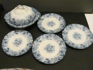 Set Of 6 Alfred Meakin Ormonde Flow Blue Casserole/plates Royal Semi Porcelain