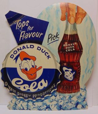 Vintage 1950s Walt Disney Products Donald Duck Cola Pop Soda Advertising Sign