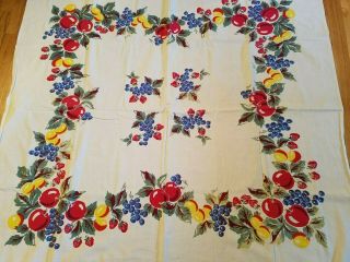 VINTAGE Tablecloth 1940 ' s Wilendur? Cherries Fruit YELLOW RED GREEN MID CENTURY 2
