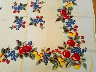 VINTAGE Tablecloth 1940 ' s Wilendur? Cherries Fruit YELLOW RED GREEN MID CENTURY 3