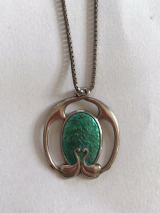 Antique Art Nouveau CHARLES HORNER Silver Enamelled Pendant Necklace Chester HM 3