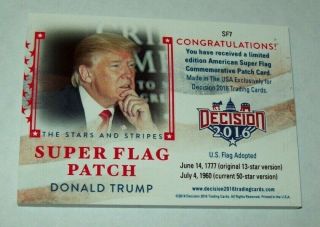2016 Decision Donald Trump Silver Foil Flag Patch Bench Warmer Card - 7 2