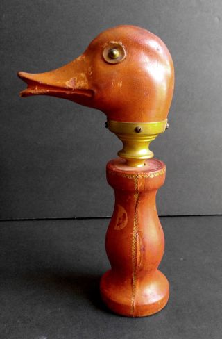 Vintage Leather Wood Duck Head Corkscrew Bottle Opener Italy Barware