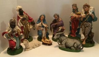 Vintage Fontanini Italy Nativity 9 Piece Set Paper Mache Large 12 Inch Scale