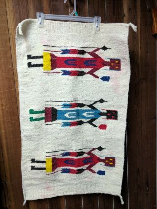 Thick Hand Woven Wool Throw Rug / Tapestry Southwestern Native American 22 " X35 "