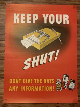 Wwii Ww2 War Propaganda Poster - Keep Your Trap Shut - Anti Axis Hitler