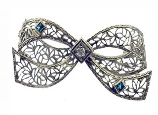 Antique Filigree Diamond Emerald Bow Brooch Pin Bow - Tie Gift