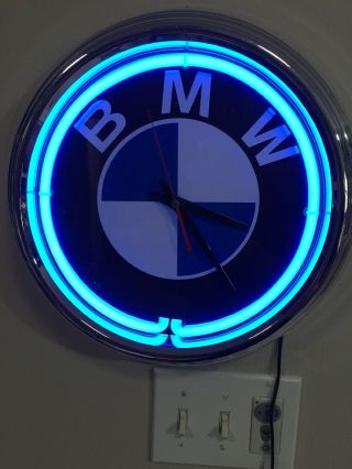 14” Bmw Sign Neon Clock - Runs Perfectly Ships Tomorrow