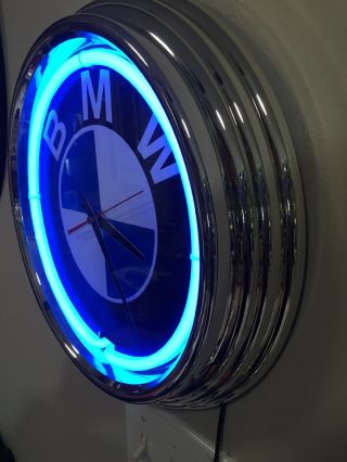 14” BMW Sign Neon Clock - Runs Perfectly Ships Tomorrow 2