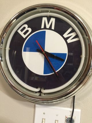 14” BMW Sign Neon Clock - Runs Perfectly Ships Tomorrow 3