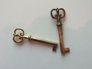 Two (2) Vintage Antique Skeleton Keys 2.  5 Inches - Vintage
